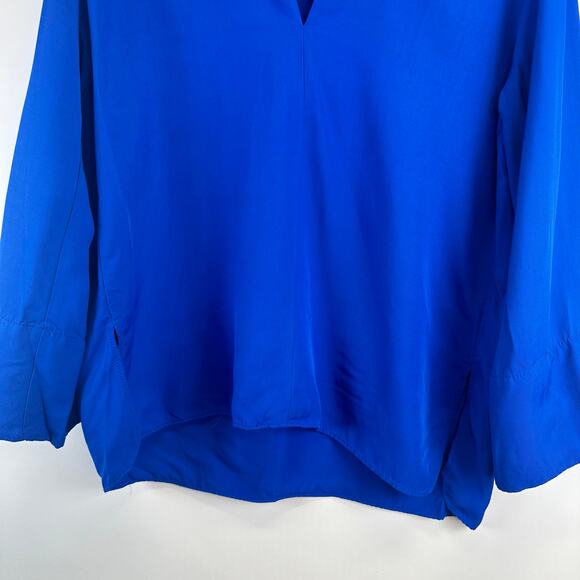 Zara Long Sleeve Royal Blue Deep V Neck Slit Blouse Womens Small Flowy Boxy - Picture 4 of 14